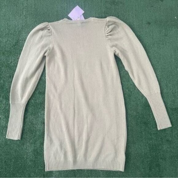 Wayf Sage Green Puff Long Sleeve Knit Sweater Dress Crew Neckline Size S - Picture 8 of 11